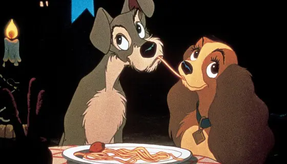 Lilli e il vagabondo scena spaghetti - coppie più belle della storia del cinema