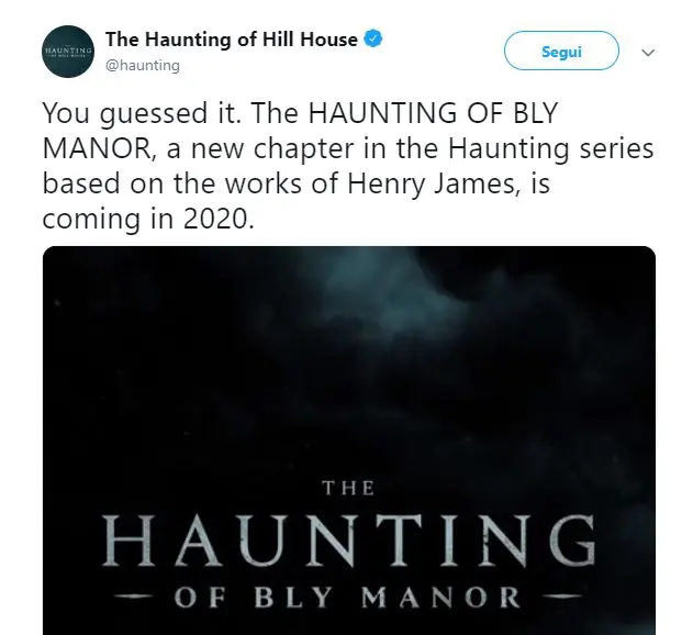 Tweet che annunci ala seconda stagione di The Haunting of Hill House