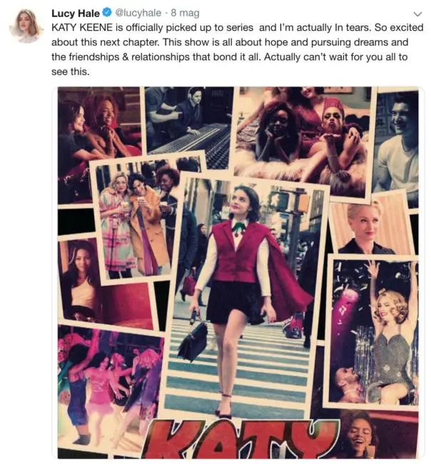 Tweet di Lucy Hale su Katy Keen, lo spin-off di Riverdale