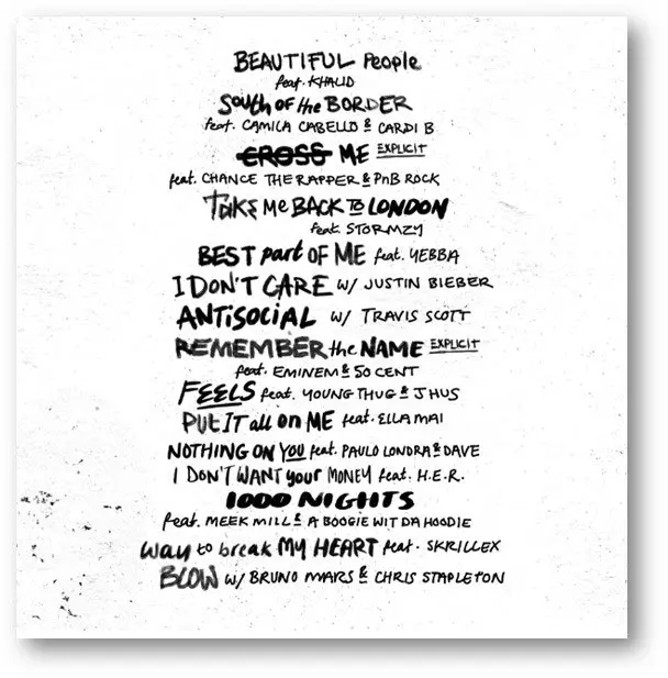 Ed Sheeran tracklist completa No.6 Collaborations Project 