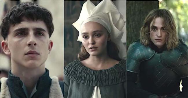 Timothée Chalamet, Lily-Rose Depp e Robert Pattinson in Il re