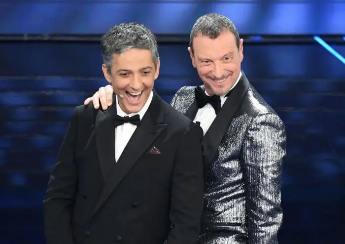 Fiorello e Amadeus nella prima puntata di Sanremo 2020