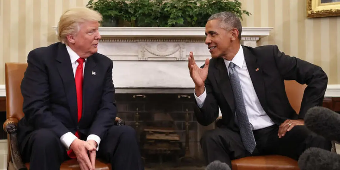 Foto con Donald Trump e Barack Obama